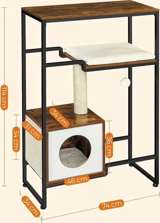 Krabpaal voor katten - Kattenkrabpaal - Kattenpaal - Kattenmeubel - 12.8 kg - MDF - Staal - Bruin - Zwart - 74 x 34 x 114 cm