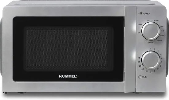 KUMTEL - 2 in 1 magnetron met grill - 20 liter - 8 standen - glazen draaiplateau - tijdgestuurde ontdooifunctie - gemakkelijk te reinigen binnenovenruimte - 30,1 x 31,1 x 20,2 cm - zilver