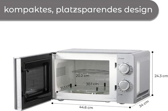 KUMTEL - 2 in 1 magnetron met grill - 20 liter - 8 standen - glazen draaiplateau - tijdgestuurde ontdooifunctie - gemakkelijk te reinigen binnenovenruimte - 30,1 x 31,1 x 20,2 cm - zilver
