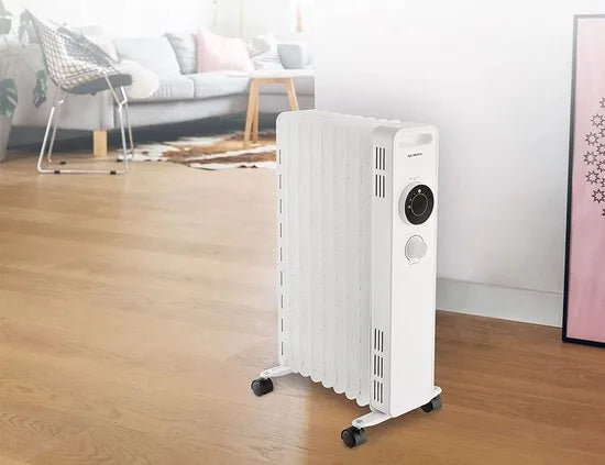 Kumtel Elektrische Kachel - Olieradiator - Thermostaat - 3 Standen - tot 2300W - Gemakkelijk Draagbaar - Antivriessysteem - 11 Vinnen Wit
