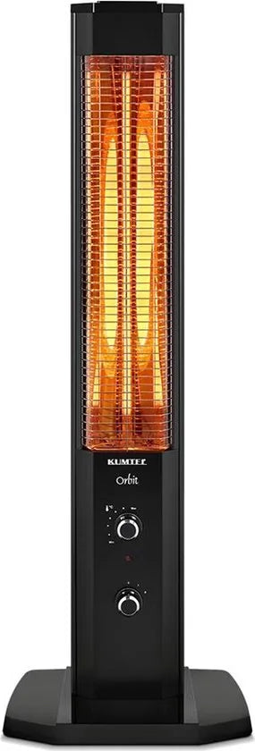 KUMTEL Infrarood staande warmtestraler met thermostaat, infrarood verwarming voor binnen en buiten, 2 warmtestanden, standaard, draagbaar, elegant design, 1200 watt, zwart
