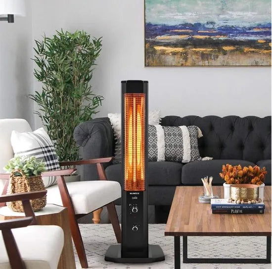 KUMTEL Infrarood staande warmtestraler met thermostaat, infrarood verwarming voor binnen en buiten, 2 warmtestanden, standaard, draagbaar, elegant design, 1200 watt, zwart