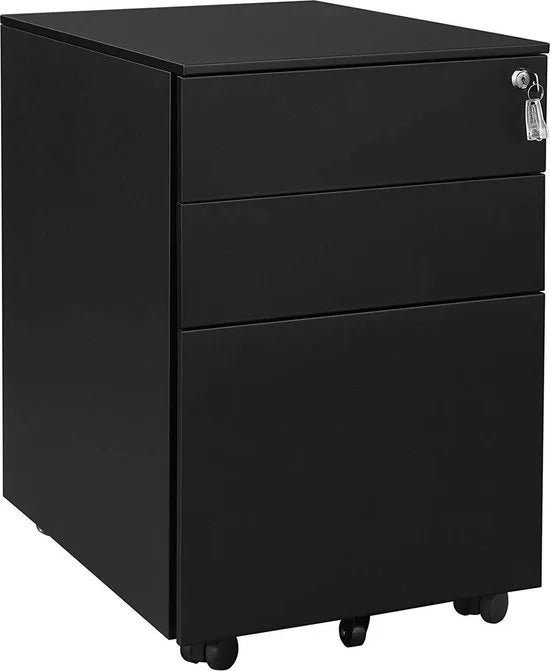 Ladeblok met Afsluitbare Lade - Metaal - 3 Lades - Zwart - 39x52x60 cm (BxDxH)