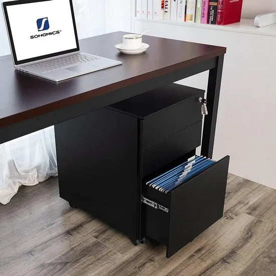 Ladeblok met Afsluitbare Lade - Metaal - 3 Lades - Zwart - 39x52x60 cm (BxDxH)