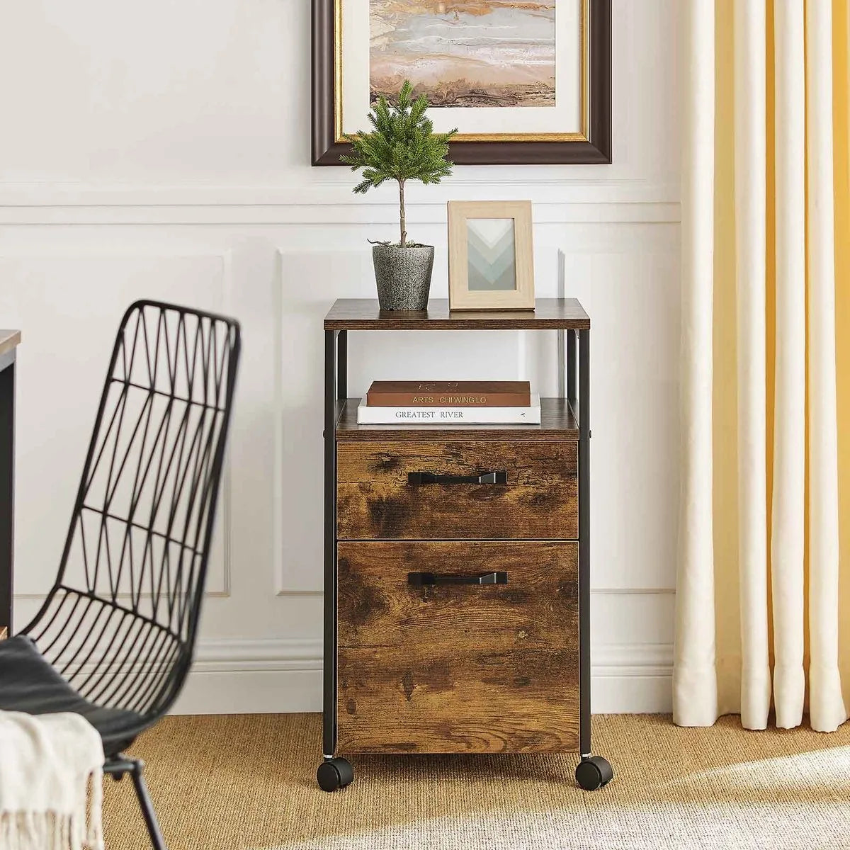 Ladekastje industrieel - Kantoor - Bureau - Slaapkamer - Ladekast op wielen - Hout - 41x45x66cm