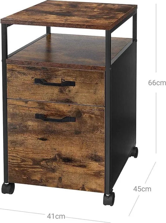 Ladekastje industrieel - Kantoor - Bureau - Slaapkamer - Ladekast op wielen - Hout - 41x45x66cm