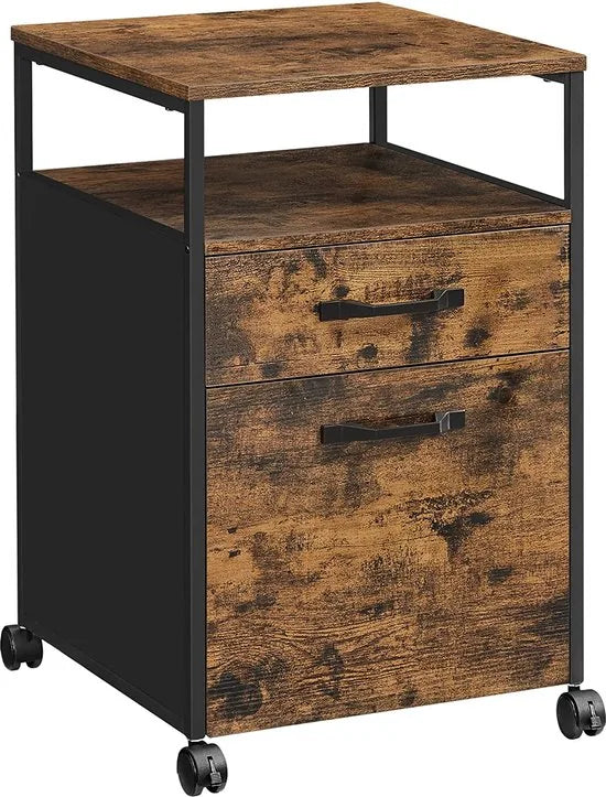 Ladekastje industrieel - Kantoor - Bureau - Slaapkamer - Ladekast op wielen - Hout - 41x45x66cm