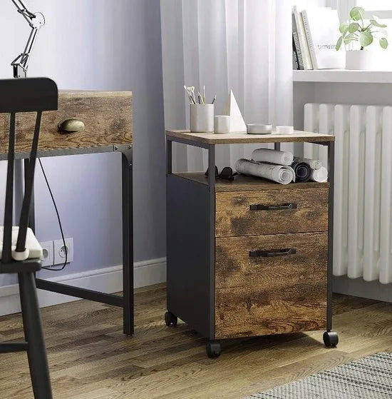 Ladekastje industrieel - Kantoor - Bureau - Slaapkamer - Ladekast op wielen - Hout - 41x45x66cm – Model 2
