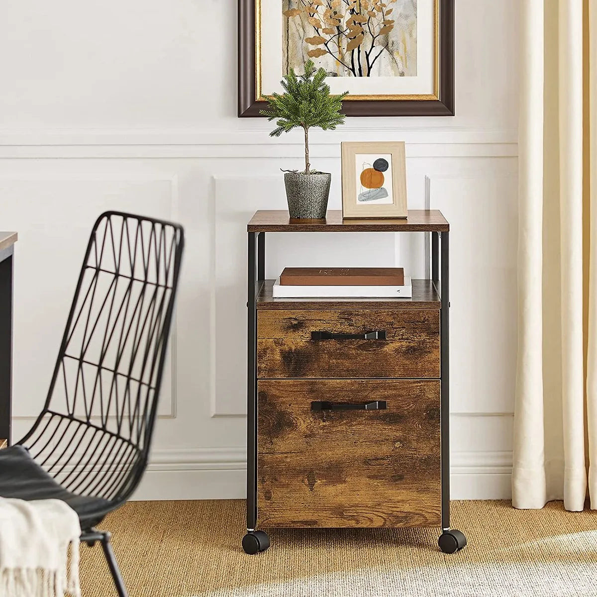 Ladekastje industrieel - Kantoor - Bureau - Slaapkamer - Ladekast op wielen - Hout - 41x45x66cm