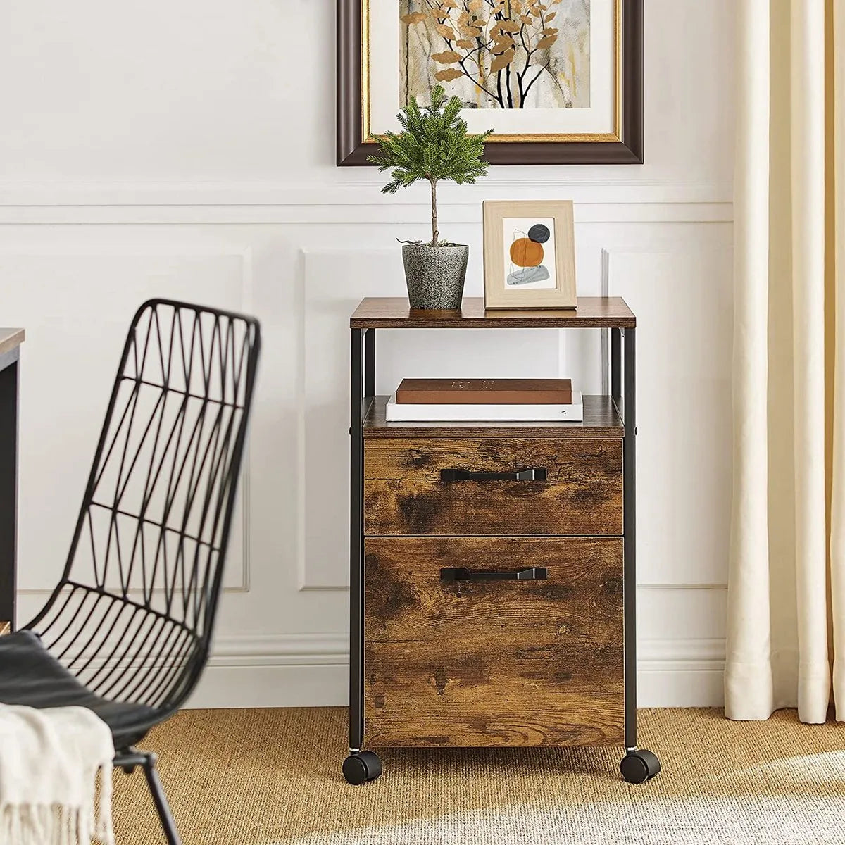 Ladekastje industrieel - Kantoor - Bureau - Slaapkamer - Ladekast op wielen - Hout - 41x45x66cm – Model 2