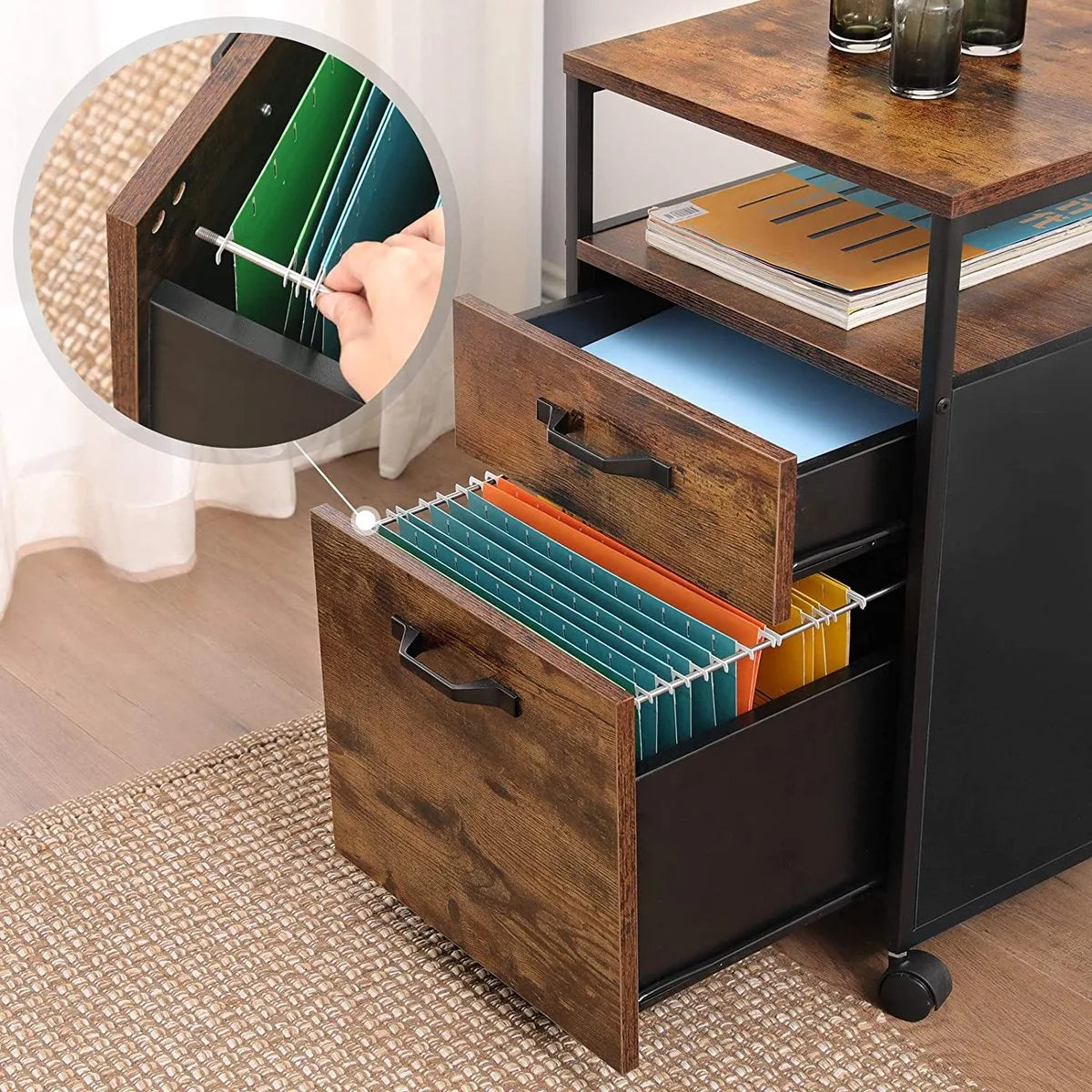 Ladekastje industrieel - Kantoor - Bureau - Slaapkamer - Ladekast op wielen - Hout - 41x45x66cm