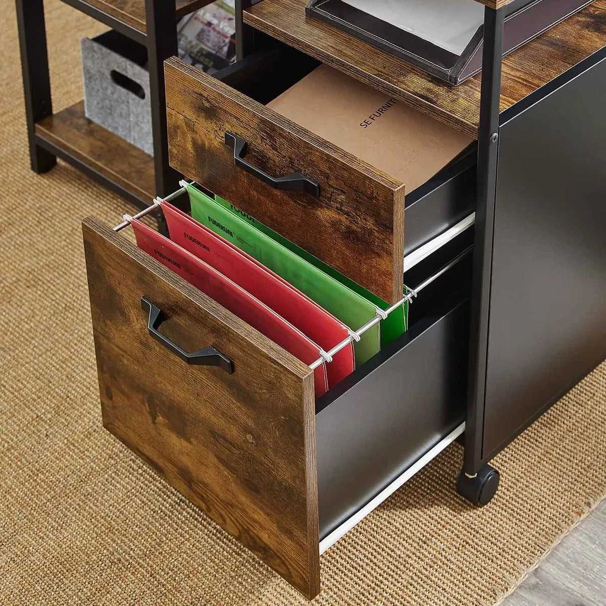 Ladekastje industrieel - Kantoor - Bureau - Slaapkamer - Ladekast op wielen - Hout - 41x45x66cm
