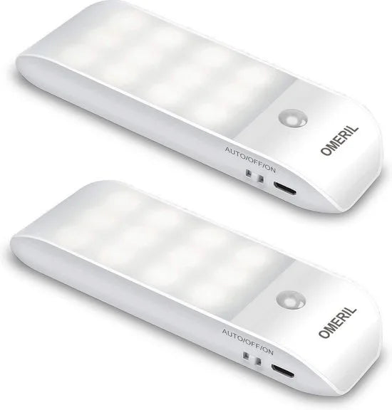 Led Nachtlampje, techole [2 stuks] LED kast licht met 24 LED, USB accu, Motion Sensor Nachtlampje met Stick-on magneetstrip voor kast, Hal, trappenhuis, kast, Garage/Lade en andere... [Energieklasse A++]