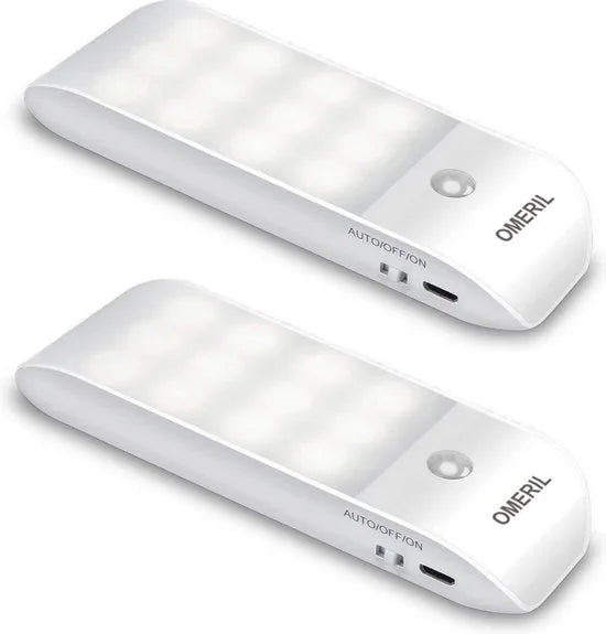Led Nachtlampje, techole [2 stuks] LED kast licht met 24 LED, USB accu, Motion Sensor Nachtlampje met Stick-on magneetstrip voor kast, Hal, trappenhuis, kast, Garage/Lade en andere... [Energieklasse A – Model 1