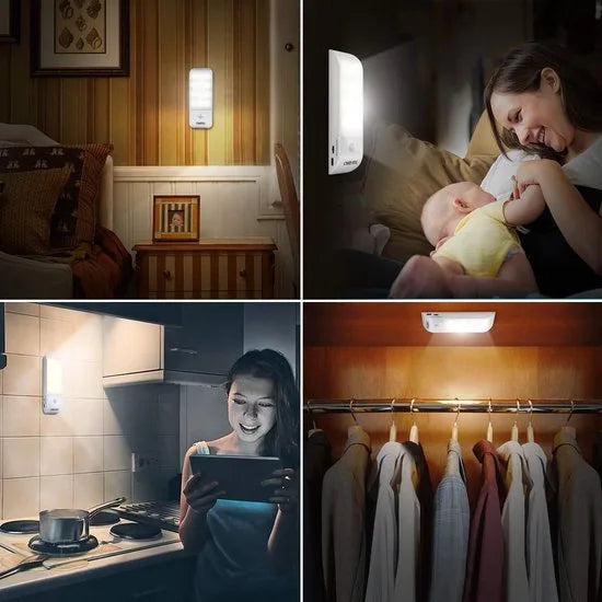 Led Nachtlampje, techole [2 stuks] LED kast licht met 24 LED, USB accu, Motion Sensor Nachtlampje met Stick-on magneetstrip voor kast, Hal, trappenhuis, kast, Garage/Lade en andere... [Energieklasse A++]