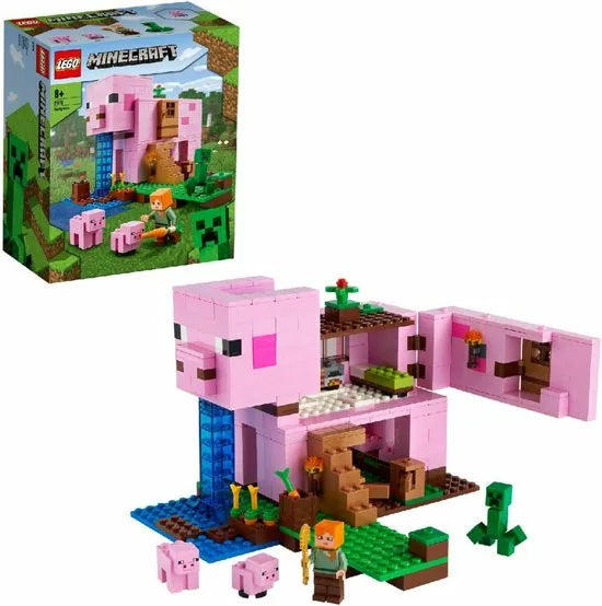 LEGO® MinecraftTM Het varkenshuis 21170; ben je op zoek naar een leuk Minecraft cadeau voor kinderen? Dit coole LEGO speelgoed voor Minecraft spelers bevat Alex, een CreeperTM en een huis in de vorm van een reusachtig varken om zelf te bouwen (490 on