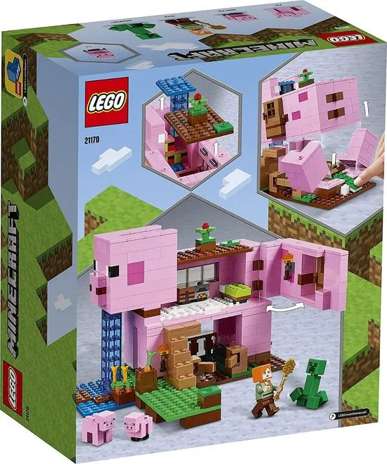 LEGO® MinecraftTM Het varkenshuis 21170; ben je op zoek naar een leuk Minecraft cadeau voor kinderen? Dit coole LEGO speelgoed voor Minecraft spelers bevat Alex, een CreeperTM en een huis in de vorm van een reusachtig varken om zelf te bouwen (490 on