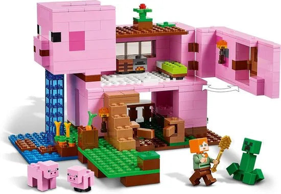 LEGO® MinecraftTM Het varkenshuis 21170; ben je op zoek naar een leuk Minecraft cadeau voor kinderen? Dit coole LEGO speelgoed voor Minecraft spelers bevat Alex, een CreeperTM en een huis in de vorm van een reusachtig varken om zelf te bouwen (490 on