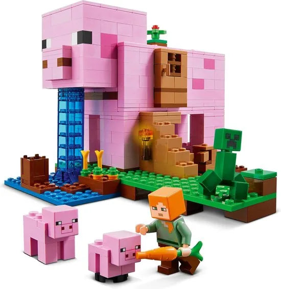 LEGO® MinecraftTM Het varkenshuis 21170; ben je op zoek naar een leuk Minecraft cadeau voor kinderen? Dit coole LEGO speelgoed voor Minecraft spelers bevat Alex, een CreeperTM en een huis in de vorm van een reusachtig varken om zelf te bouwen (490 on