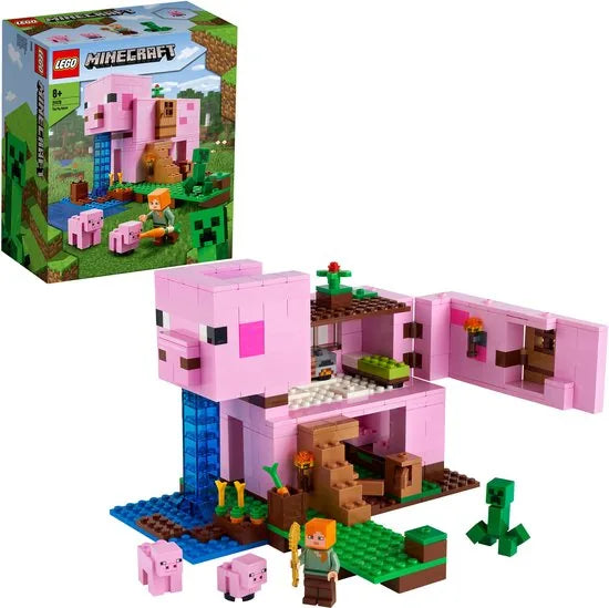 LEGO® MinecraftTM Het varkenshuis 21170; ben je op zoek naar een leuk Minecraft cadeau voor kinderen? Dit coole LEGO speelgoed voor Minecraft spelers bevat Alex, een CreeperTM en een huis in de vorm van een reusachtig varken om zelf te bouwen (490 on