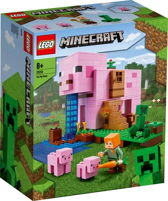 LEGO® MinecraftTM Het varkenshuis 21170; ben je op zoek naar een leuk Minecraft cadeau voor kinderen? Dit coole LEGO speelgoed voor Minecraft spelers bevat Alex, een CreeperTM en een huis in de vorm van een reusachtig varken om zelf te bouwen (490 on