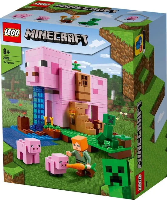 LEGO® MinecraftTM Het varkenshuis 21170; ben je op zoek naar een leuk Minecraft cadeau voor kinderen? Dit coole LEGO speelgoed voor Minecraft spelers bevat Alex, een CreeperTM en een huis in de vorm van een reusachtig varken om zelf te bouwen (490 on