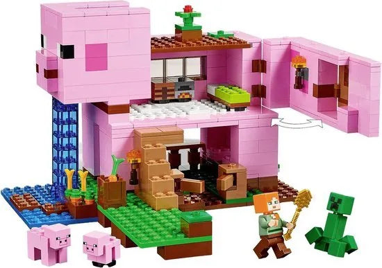 LEGO® MinecraftTM Het varkenshuis 21170; ben je op zoek naar een leuk Minecraft cadeau voor kinderen? Dit coole LEGO speelgoed voor Minecraft spelers bevat Alex, een CreeperTM en een huis in de vorm van een reusachtig varken om zelf te bouwen (490 on