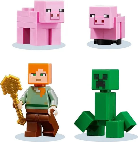 LEGO® MinecraftTM Het varkenshuis 21170; ben je op zoek naar een leuk Minecraft cadeau voor kinderen? Dit coole LEGO speelgoed voor Minecraft spelers bevat Alex, een CreeperTM en een huis in de vorm van een reusachtig varken om zelf te bouwen (490 on