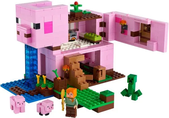 LEGO® MinecraftTM Het varkenshuis 21170; ben je op zoek naar een leuk Minecraft cadeau voor kinderen? Dit coole LEGO speelgoed voor Minecraft spelers bevat Alex, een CreeperTM en een huis in de vorm van een reusachtig varken om zelf te bouwen (490 on