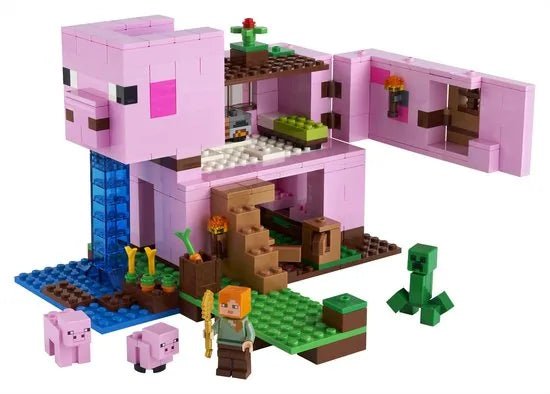 LEGO® MinecraftTM Het varkenshuis 21170; ben je op zoek naar een leuk Minecraft cadeau voor kinderen? Dit coole LEGO speelgoed voor Minecraft spelers bevat Alex, een CreeperTM en een huis in de vorm van een reusachtig varken om zelf te bouwen (490 on