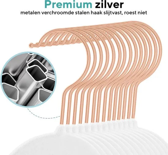 Life's green® Velvet Hanger - Fluwelen Kleerhangers - 30 Stuks - Kledinghangers - Anti-slip - Velvet – Wit met Rosé haak