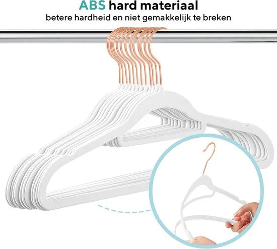 Life's green® Velvet Hanger - Fluwelen Kleerhangers - 30 Stuks - Kledinghangers - Anti-slip - Velvet – Wit met Rosé haak