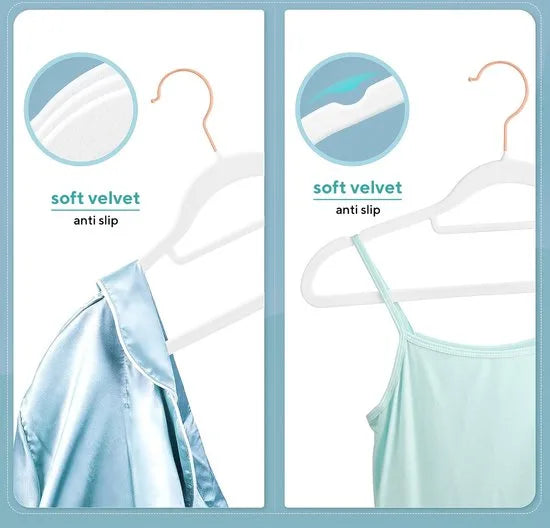 Life's green® Velvet Hanger - Fluwelen Kleerhangers - 30 Stuks - Kledinghangers - Anti-slip - Velvet – Wit met Rosé haak