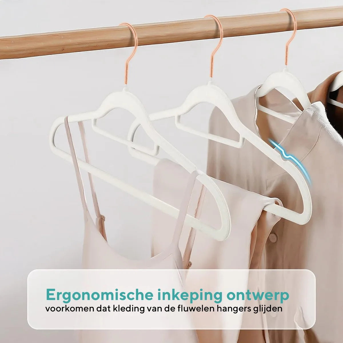 Life's green® Velvet Hanger - Fluwelen Kleerhangers - 30 Stuks - Kledinghangers - Anti-slip - Velvet – Wit met Rosé haak