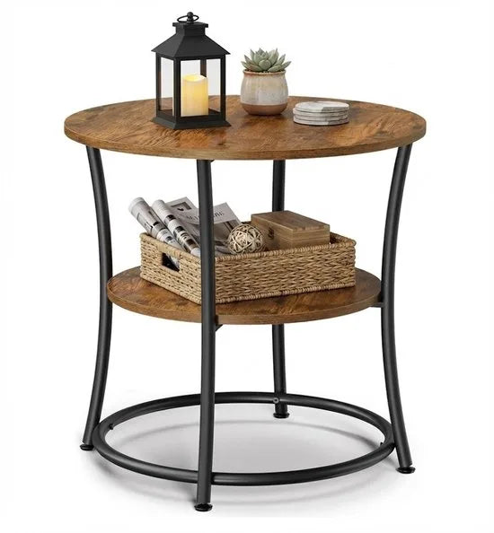 MAZAZU - Bijzettafel - Vintage - Industrieel Design - nachtkastje - Diameter 55 cm