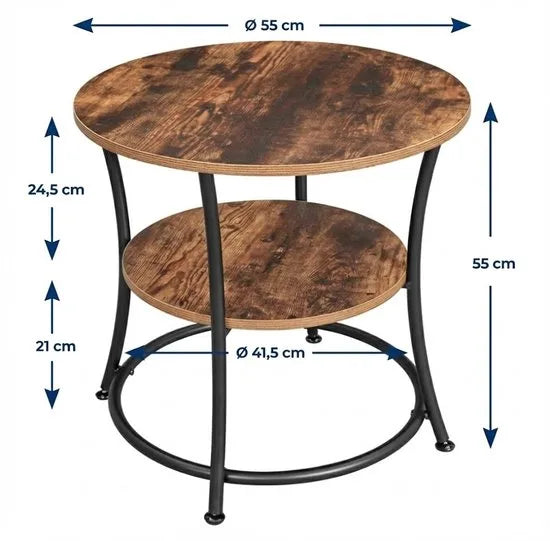 MAZAZU - Bijzettafel - Vintage - Industrieel Design - nachtkastje - Diameter 55 cm