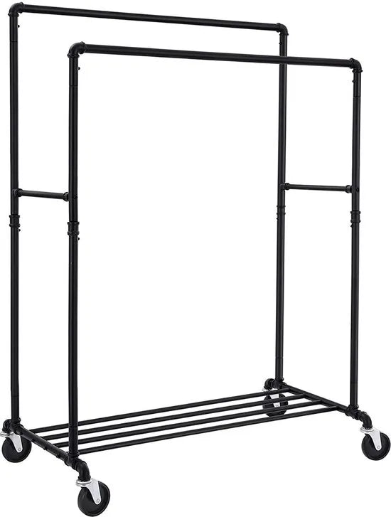Metalen Kledingrek - 2 kledingstangen - tot 110 kg - Industrieel - Zwart