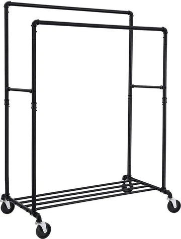 Metalen Kledingrek - 2 kledingstangen - tot 110 kg - Industrieel - Zwart