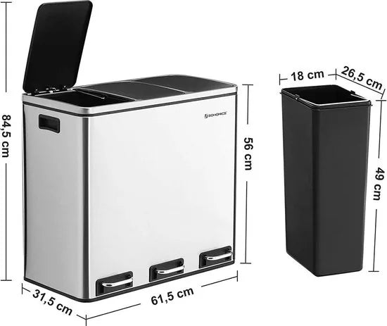 Metalen Trio Prullenbak - Fingerprint Proof - 54 Liter