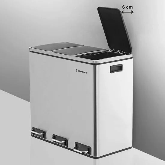 Metalen Trio Prullenbak - Fingerprint Proof - 54 Liter