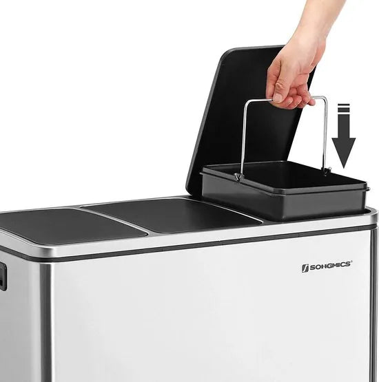Metalen Trio Prullenbak - Fingerprint Proof - 54 Liter