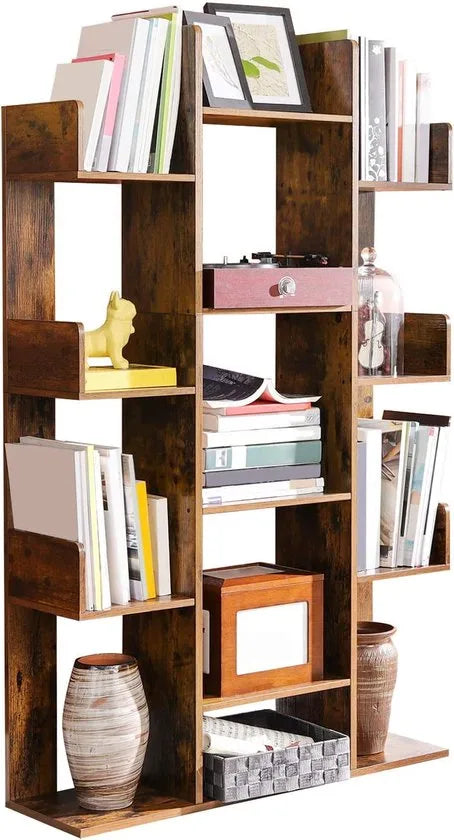 MIRA Home - Boekenkast - Vakkenkast - Hout - Bruin/zwart - 74x29.6x154.5