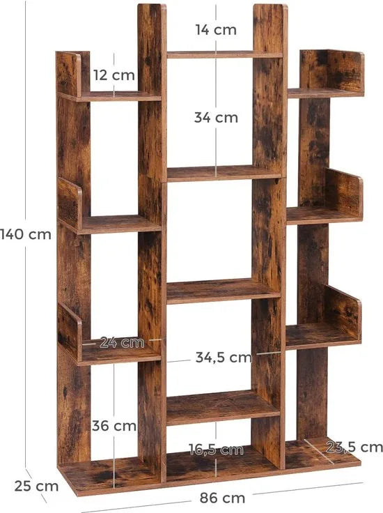 MIRA Home - Boekenkast - Vakkenkast - Hout - Bruin/zwart - 74x29.6x154.5