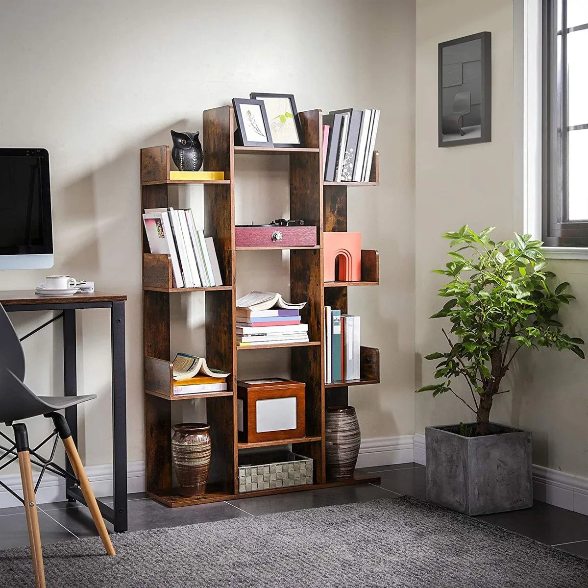 MIRA Home - Boekenkast - Vakkenkast - Hout - Bruin/zwart - 74x29.6x154.5