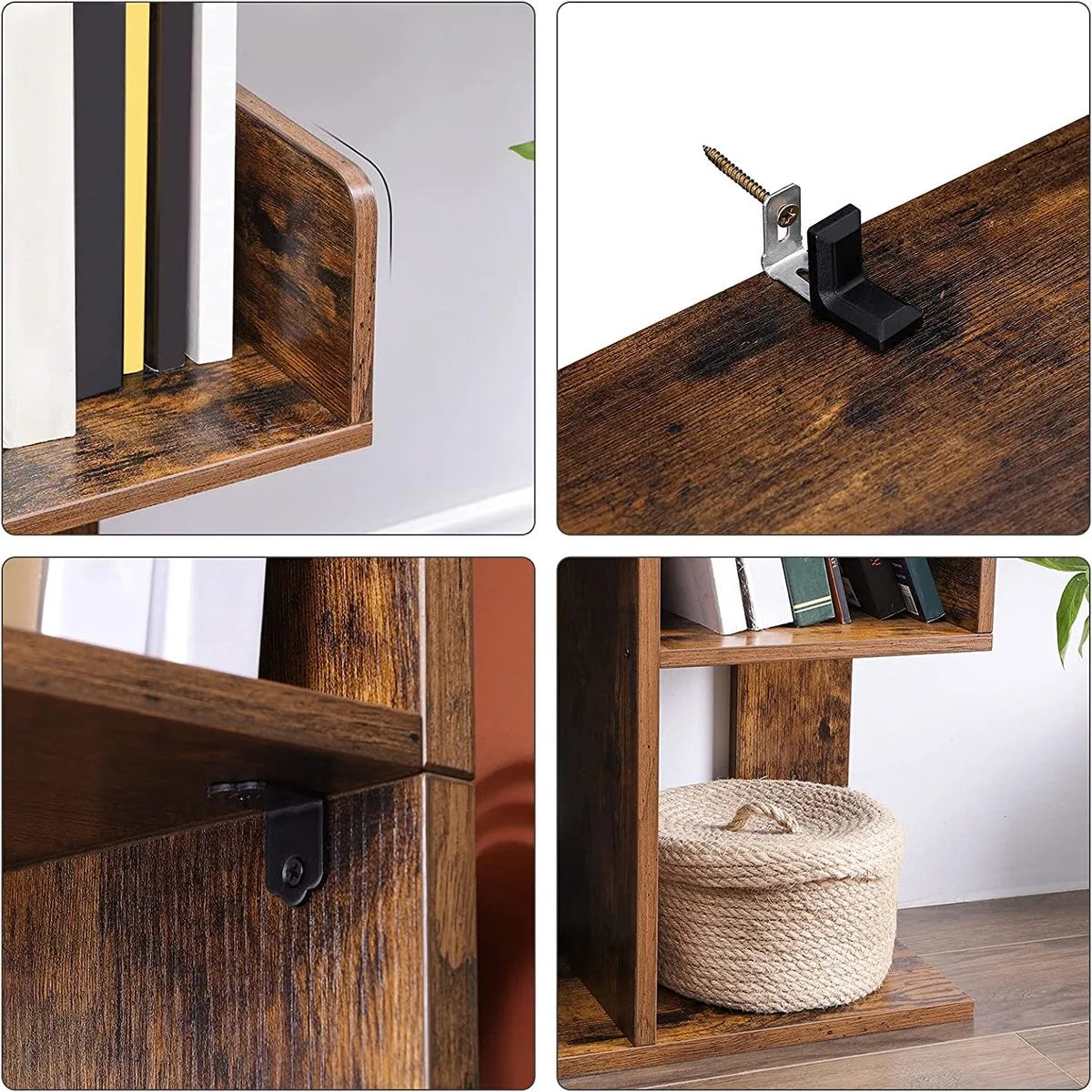MIRA Home - Boekenkast - Vakkenkast - Hout - Bruin/zwart - 74x29.6x154.5