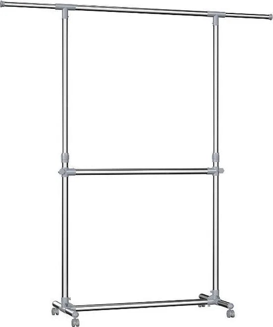 MIRA Home - Dubbel Garderoberek - Kledingrek - Verstelbaar - Roestvrij Staal - 101-163x49x113-198 cm
