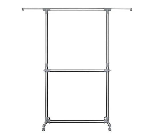 MIRA Home - Dubbel Garderoberek - Kledingrek - Verstelbaar - Roestvrij Staal - 101-163x49x113-198 cm
