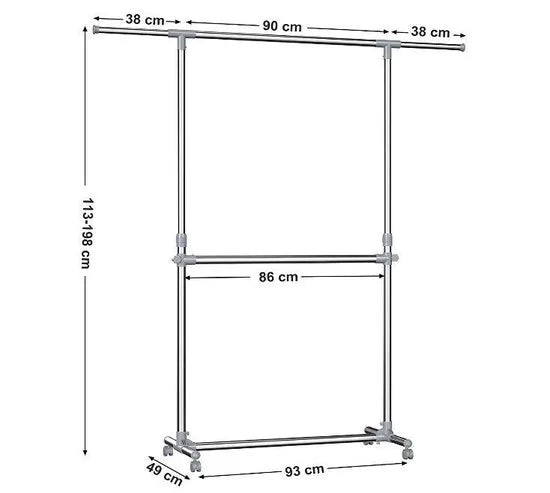 MIRA Home - Dubbel Garderoberek - Kledingrek - Verstelbaar - Roestvrij Staal - 101-163x49x113-198 cm