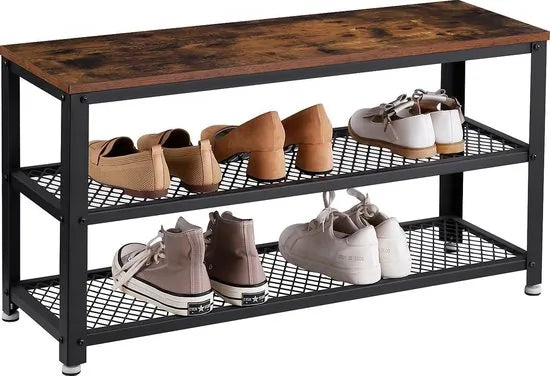MIRA Home - Industriële Schoenenbank - Duurzaam Hout en Stevig Metaal - Efficiënt Ruimtegebruik - 88x30x45 cm