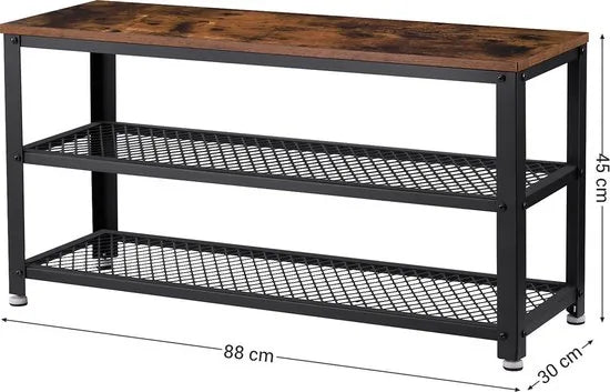 MIRA Home - Industriële Schoenenbank - Duurzaam Hout en Stevig Metaal - Efficiënt Ruimtegebruik - 88x30x45 cm